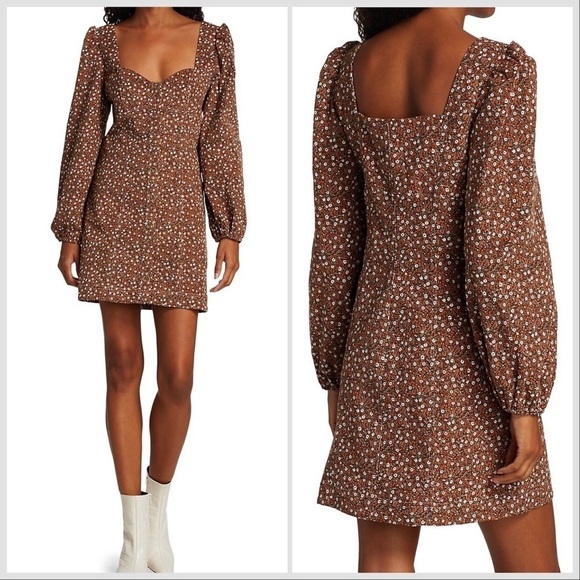 NWT Free People Call Me Cord Mini Dress Brown Black Combo Sz 4 - Picture 2 of 16